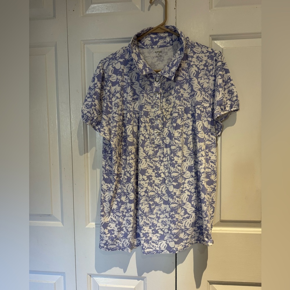 Style & Co. Blue and White Floral Top